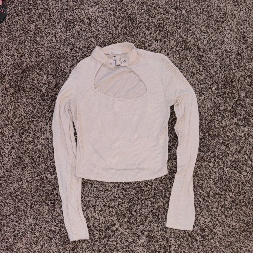 SHEIN Cream Cutout Long Sleeve Blouse